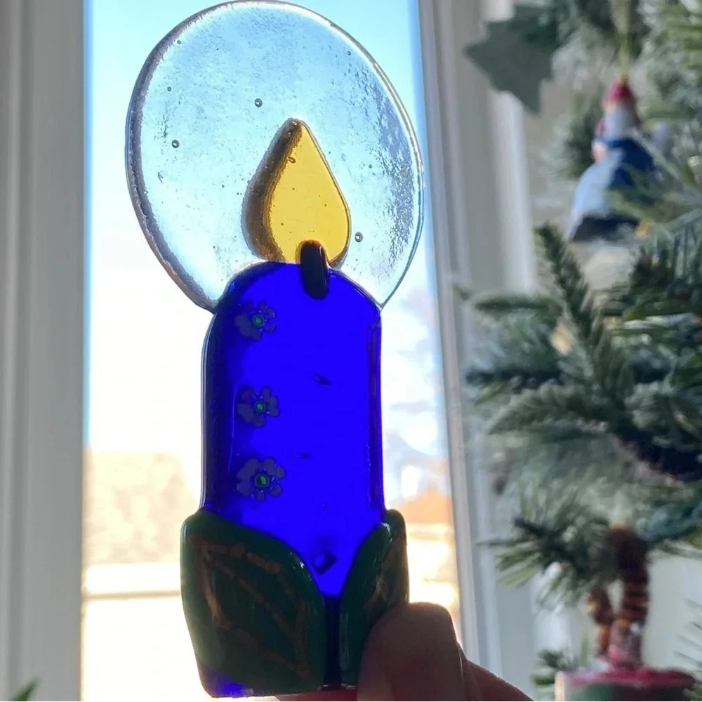 Fused Glass Murano? Candle Christmas Window Holiday Decoration